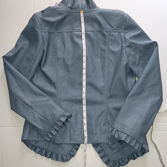 Hot in Hollywood Vegan Leather Blue Short Baddie  Jacket Women’s Size S NWT - Picture 13 of 16